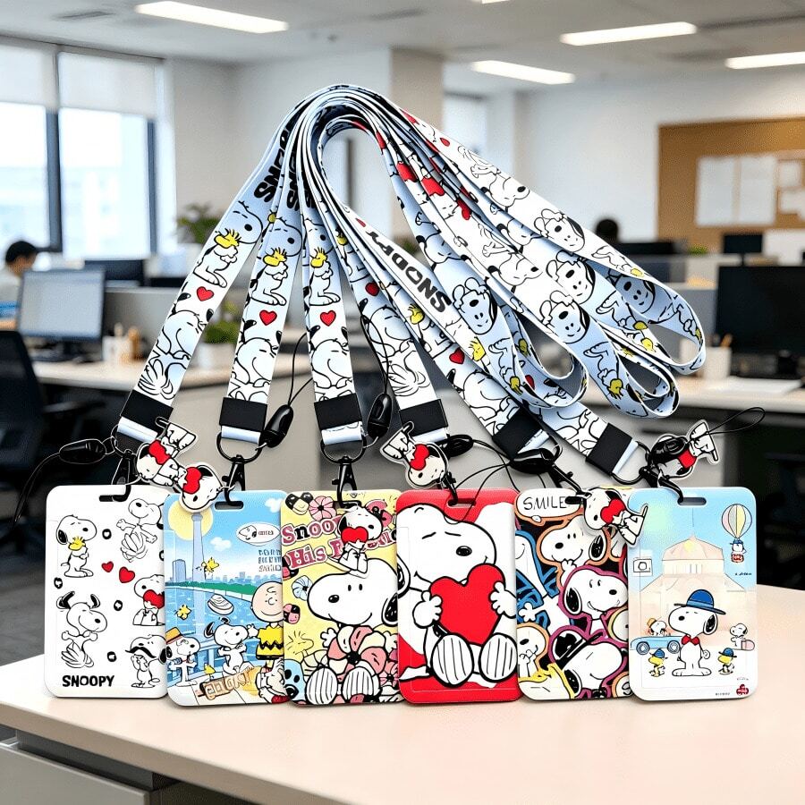1pc Cute Snoopy Lanyard With Card Holder, Cartoon ID Badge Holder, Work Pass Neck Strap, Perfect Gift For Birthday, Back To School, Halloween, Christmas - Multicolor - View 1