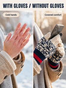 This Touchscreen Jacquard Gloves Feature Classic Jacquard Texture, Soft And Warm Knitted Fabric, Fingertips Support Touchscreen Operation. Unisex, Suitable For Daily Outdoor Use In Autumn And Winter, Such As Commuting And Cycling - Multicolor - View 2