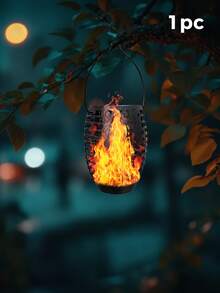 1/2pcs Solar Powered Hanging Lanterns, IP44 Waterproof Outdoor Solar Lights, Dynamic Flickering Flame Effect LED Lights, Warm Light, Automatic On/Off Wireless Hanging Decor, Suitable For Garden, Yard, Porch, Lawn, Patio, Halloween, Christmas And Holiday Parties - Warm Light - View 6