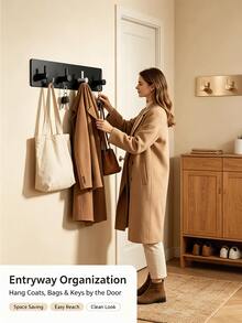 No-Drill Wall-Mounted Key Rack 2/3/4/5 Hooks With Adhesive Backing, No-Trace Installation, Key Storage Organizer Hook, Bathroom Wall Hook, Suitable For Entryway/Kitchen/Bathroom, Autumn Christmas Home Decor, Christmas Halloween - Multicolor - View 8