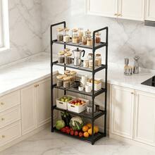 Rak Penyimpanan Multifungsi untuk Meja Dapur, Desain Tinggi Cocok untuk Oven Microwave, Desain Pegangan, Rak Berongga untuk Ventilasi dan Drainase, Tabung Baja Tebal dengan Kapasitas Beban yang Kuat, Rak Pengatur Peralatan Dapur Rumah Tangga, Panci, Botol, Tersedia Berbagai Ukuran - Hitam dan Putih - View 12