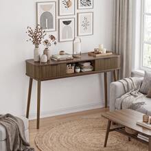 Mid-Century Console Style, Vintage Console With Drawers And Open Shelf, Modern Coffee Table/Desk, Suitable For Living Room, Entryway, And Hallway, Walnut Finish (Chairs Not Included) - Walnut - View 3