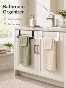 Basic Living 1pc Black Single Bar Towel Rack, Cabinet Door Back Hanging No-Drill Towel Bar - A - View 5