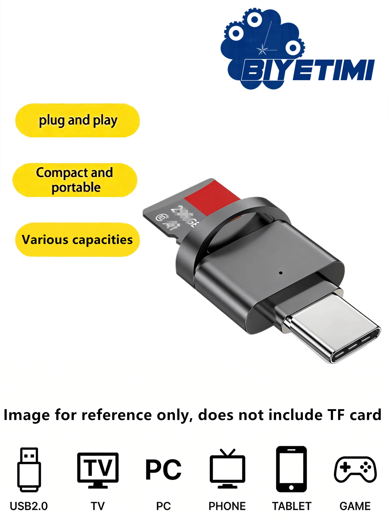 BIYETIMI USB C SD Card Reader Adapter, Type C Micro SD TF Card Reader Adapter, 3-In-1 USB C To USB Camera Memory Card Reader Adapter - View 1
