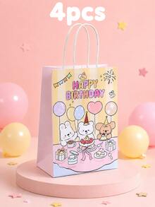 2件/3件/4件可愛動物生日禮物袋，馬卡龍色兔子熊小狗派對伴手禮袋附手柄，適用於裝糖果、零食、小禮物 - 查看 8