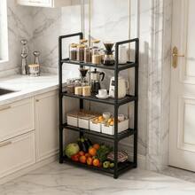 Multi-Layer Kitchen Storage Rack, Thickened Reinforced Steel Tube With Strong Load-Bearing Capacity, Portable Handle Design, Microwave Oven Countertop Shelf, Hollow Drainage Layer Rack, Cookware & Seasoning Storage Organizer, Kitchen Countertop Tidy Storage Shelf - Multicolor - View 13