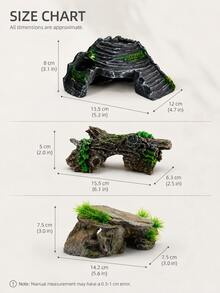 Reptile Rock Hide Cave Set, Includes Artificial Aquatic Plants, Resin Lizard Fence And Turtle Climbing Platform, Gecko Snake Shelter Habitat Decoration, Suitable For Terrarium, Breeding Box, Fish Tank, Aquarium Landscaping And Reptile Habitat Accessories - A - View 5