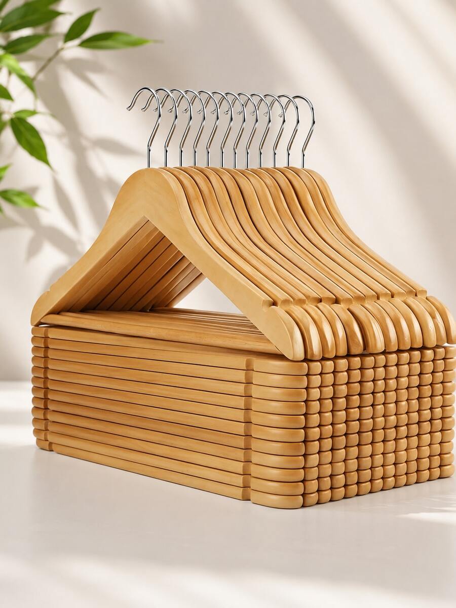 10pcs Wooden Hangers With Anti-Slip Bar, Suitable For Clothing Stores, Hotels, Home, Home Decor, Travel Essentials, Room Decoration, Storage, Clothing Organizer, Storage Rack