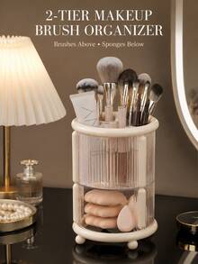 Color-Block Makeup Brush Holder-Saves Countertop Space. This Multifunctional Organizer Is Made Of Sturdy, Durable Plastic And Is Perfect For Vanity Or Bathroom Countertops-An Essential Storage Solution For Your Grooming And Bathroom Areas. - Multicolor - View 5