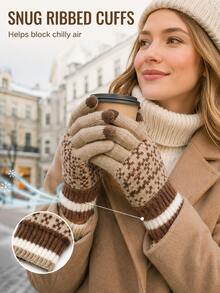 This Touchscreen Jacquard Gloves Feature Classic Jacquard Texture, Soft And Warm Knitted Fabric, Fingertips Support Touchscreen Operation. Unisex, Suitable For Daily Outdoor Use In Autumn And Winter, Such As Commuting And Cycling - Multicolor - View 1