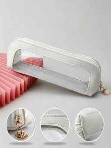 Multi-Color Transparent Window Makeup Brush Bag, PU Leather PVC Transparent Window Design, Metal Zipper Head Decoration, Slim Portable Size, Dust-Proof, Suitable For Home Vanity And Travel, Can Store Makeup Brushes And Eyebrow Beauty Tools - Multicolor - View 14