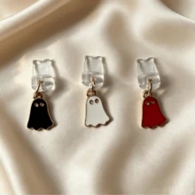 3/1pc Cartoon Ghost Phone Dust Plug Pendant, Halloween Atmosphere Drip Oil Alloy Ghost Charm, Transparent Soft Silicone Dust Plug, Prevent Port Dust, Unique Niche Phone Decoration Accessory, Fun Holiday Gift - Multicolor - View 4
