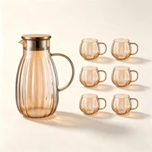 7‑Piece Drinkware Set, Including 1 Pitcher And 6 Cups. Featuring A Large‑Capacity Design With Transparent Texture And A Comfortable Grip. Suitable For Holding Fruit Juice And Tea. Practical And Attractive, Ideal For Home Use And Entertaining Guests. - Multicolor - View 8