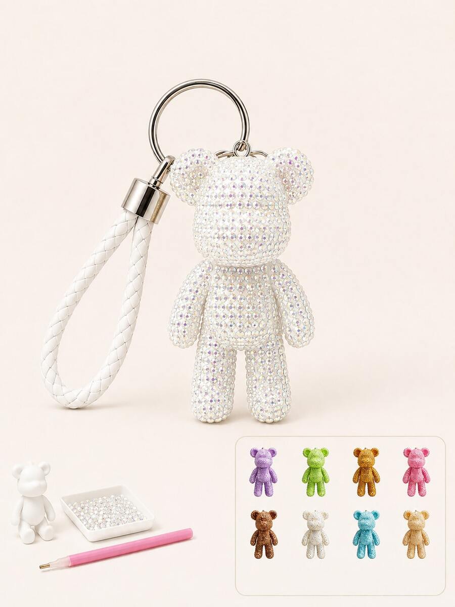 1pc DIY Rhinestone Bear Pendant Handmade Kit, Shiny Crystal Bead Bear Pendant With Wrist Strap, Includes Rhinestone Pen And Glue, Handmade Bag Charm Keychain Accessory, Suitable For DIY Crafts, Birthday Gifts, Holiday Gifts, Party Favors And Travel