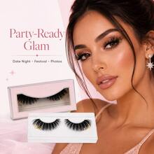 ARISON 1 Pair Eyelashes False Lashes Extension For Halloween Festival Colorful Lashes Handmade Soft And Light Comfortable - Black - View 2