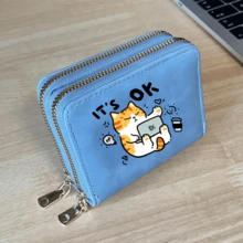 Cat Print Card Holder, Lightweight Fashionable Women's Wallet, Suitable For Daily Use, Double Zipper Mini Wallet/Coin Purse/Card Holder - Multicolor - View 21