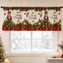 Christmas Window Valance Short Curtain, Merry Christmas Red Truck, Nutcracker, Snowman, Gingerbread Man, Santa Claus Print Short Window Curtain, Suitable For Kitchen, Bathroom, Living Room Window Holiday Home Decor - Multicolor - View 13