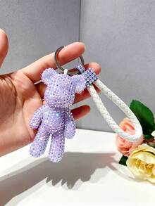 1pc DIY Rhinestone Bear Keychain Kit,Sparkly Bead Art Pendant With White Wrist Lanyard, Rhinestone Tray And Dotting Pen, Handmade Bag Charm Accessory For Craft Projects, Key Ring Decoration, Birthday Gift, Party Favor And Holiday Gift - Diamond DIY Kit - View 7