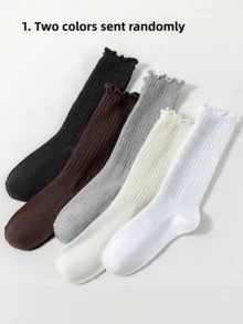 20/10/5/1 Pairs Women's Four-Season Multi-Color Slouch Socks, Fashion Casual Ruffle Cuff Design, Comfortable Breathable Long Socks, Match With Sneakers/Tall Boots Autumn/Winter - Multicolor - View 6