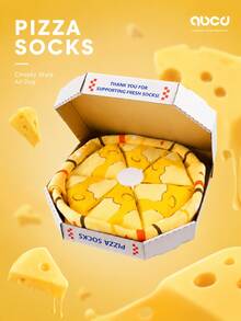 4 Pasang Kaos Kaki Motif Kotak Kado Pizza Lucu untuk Natal dan Halloween, Bernapas dan Nyaman, Unisex - Sampanye - View 7