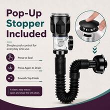 Flexible P-Trap Drain Kit With Pop-Up Stopper – Space-Saving Under-Sink Connection, Bends To Fit Tight Spaces & Offset Drains, Trap Design Reduces Odors & Blocks Backflow – Quick DIY Install For Bathroom & Kitchen Sinks. - Single Bowl Kitchen Sink Drain - View 2