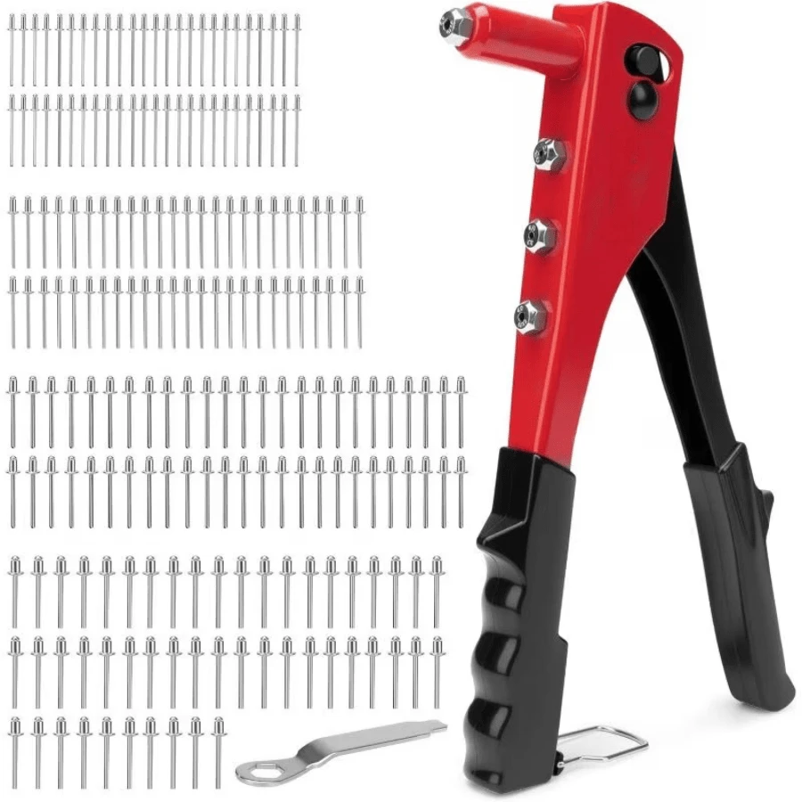 1 buah Pistol Paku Keling Manual, Alat Paku Keling Logam Multifungsi dengan Kepala Paku Keling yang Dapat Diganti, Desain Ergonomis, Pistol Tarik Manual dan Daya Ukur Tinggi, Cocok untuk Pengerjaan Kayu dan Pengolahan Kulit - pistol paku keling - View 1