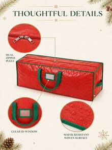 1 buah Tas Penyimpanan Pohon Natal Lipat Kapasitas Besar L/XL, Kain Tenun PE Tahan Lembap, Gaya Natal Warna Merah & Hijau, Bagian Atas Persegi Panjang, Resleting Ganda di Tengah, Pegangan, Jendela Label, Tas Penyimpanan Organizer Pohon Natal Buatan, Cocok untuk Rumah, Garasi, Loteng, Penyimpanan Musiman Setelah Natal - A - View 7