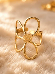 Set Cincin Terbuka Minimalis Emas Znice, Gaya Wanita, Cincin Bunga Besar Sederhana & Daun Semanggi Empat Kelopak dengan Berlian Imitasi Berwarna-warni, Perhiasan Minimalis Hipoalergenik, Hadiah Natal Sempurna, Aksesori Perjalanan & Liburan - Emas - View 5