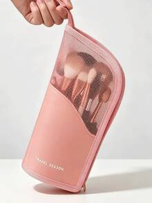 1pc Zipper Makeup Brush Bag, Transparent PVC Waterproof Travel Makeup Brush Storage Bag, Portable Makeup Brush Holder, Professional Makeup Bag, Artist Supplies Organizer, Essential For Home, Gift, Vacation And Travel, Foldable Makeup Brush Cup - Multiple Styles - View 8