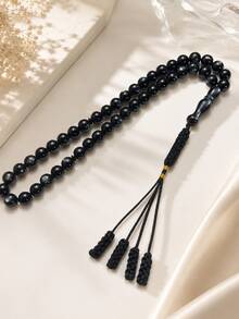 Elegant Black Round Bead Tasbih Prayer Beads With Woven Tassel, Islamic Ramadan Misbaha Handheld Prayer Beads For Daily Prayer And Dhikr Counting, Ramadan Eid Gift For Men And Women - Multiple Colors - View 2