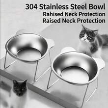 4/2/1PcsCat Elevated Bowl 304 Stainless Steel 15° Tilted Design Neck Protection Healthy Feeding Bowl Anti-Shatter And Anti-Fall Pet Bowl - Multicolor - View 14