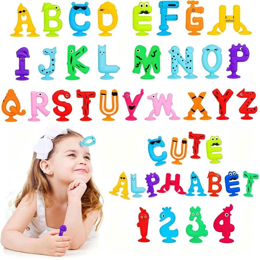 Soft Silicone Suction Cup Alphabet Number Blocks, Fidget Sensory Toy, Letters & Numbers Preschool Learning Educational Toy, Kids Interactive Game Toy - Multicolor - View 1