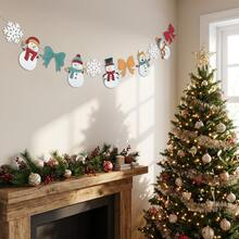 1set Felt Christmas Banner, Snowman Snowflake Bow Pattern Bunting, Christmas Decorations For Home, Winter Holiday Party Supplies, Mantel Wall Window Hanging Decor, Indoor Outdoor Xmas Party Scene Decor - A - View 5