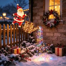 1pc Santa Watering Can Solar Fairy Light, Metal Waterfall LED Light, Solar Powered Christmas Decoration, Outdoor Garden Patio Yard Lawn Holiday Party Festival Decor - Santa Claus - View 3