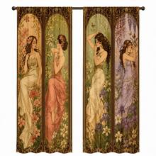 2pcs Retro Beauty Printed Filter Curtains, Pole Pocket Curtains, Suitable For Living Room, Bedroom, And Home Decoration. Classical Beauty Room Decoration - Multicolor - View 6