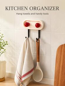Modern Dopamine Oval Wall-Mounted Double Hook With Colorful Round Knob, Self-Adhesive No-Drill Design, Dual Hanging Arms, Compact Storage Hook, Suitable For Bedroom, Entryway, Dorm, Bathroom And Kitchen, Can Hang Keys, Towels, Bags And Accessories - Multicolor - View 6