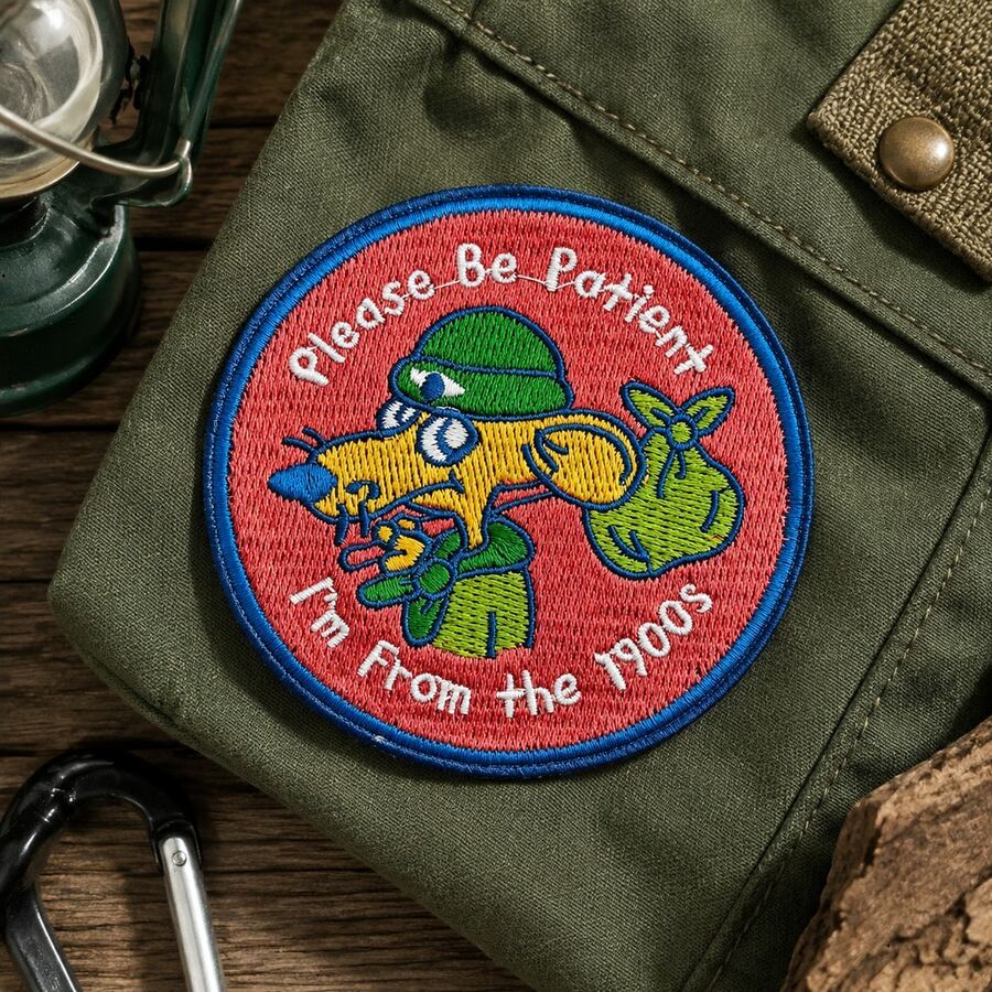 1pc/2pcs/3pcs/4pcs Please Be Patient I'm From The 1900s Iron‑On Patch, Round Retro Cartoon Mouse Funny Embroidered Applique - Multicolor - View 1