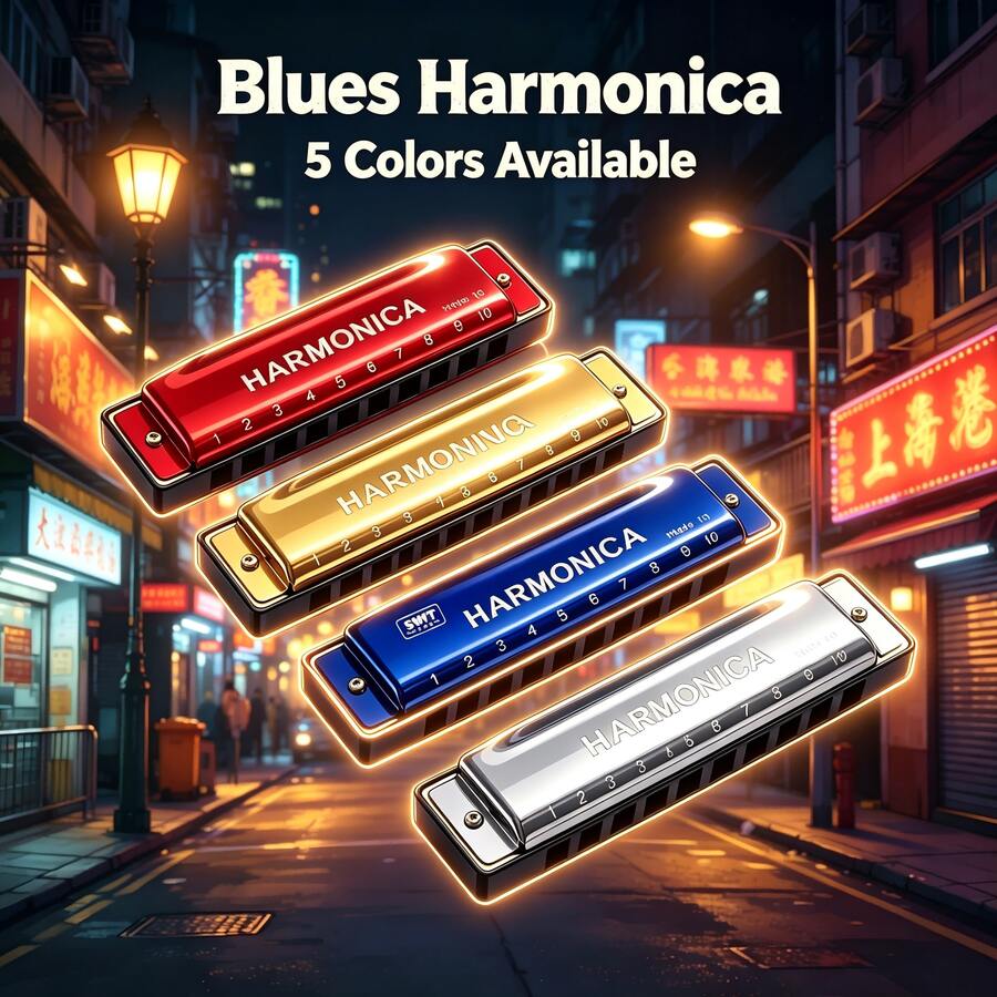 Bright Soft 008K C-Key 10-Hole Chromatic Harmonica, Essential Travel Musical Instrument For Summer Vacation, Includes Protective Case, Portable Harmonica Gift For Beginners - Multicolor - View 1
