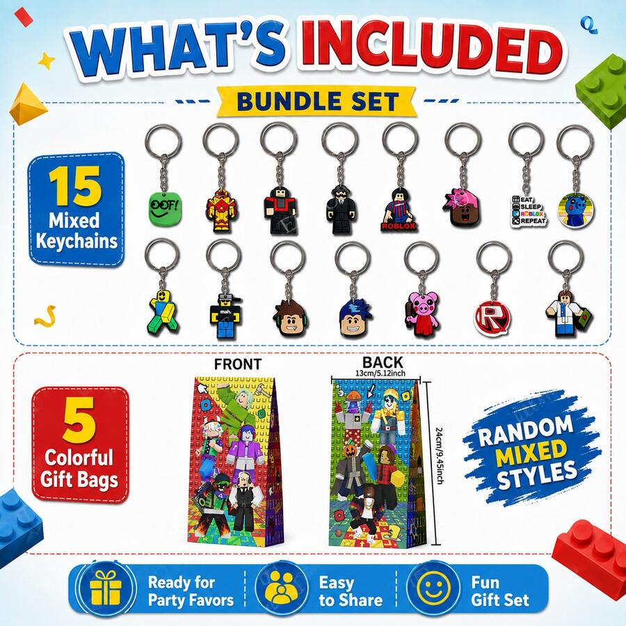 Roblox 10/20pcs Cartoon Game Theme Tote Bags, Party Gift Bags, Keychain, Backpack Decor, Party Supplies Set, Joyful Celebration Decoration, Holiday Decoration For Birthday Party, Family Gathering, Game Carnival - ROBLO 99 Gift Bag Keychain - View 1