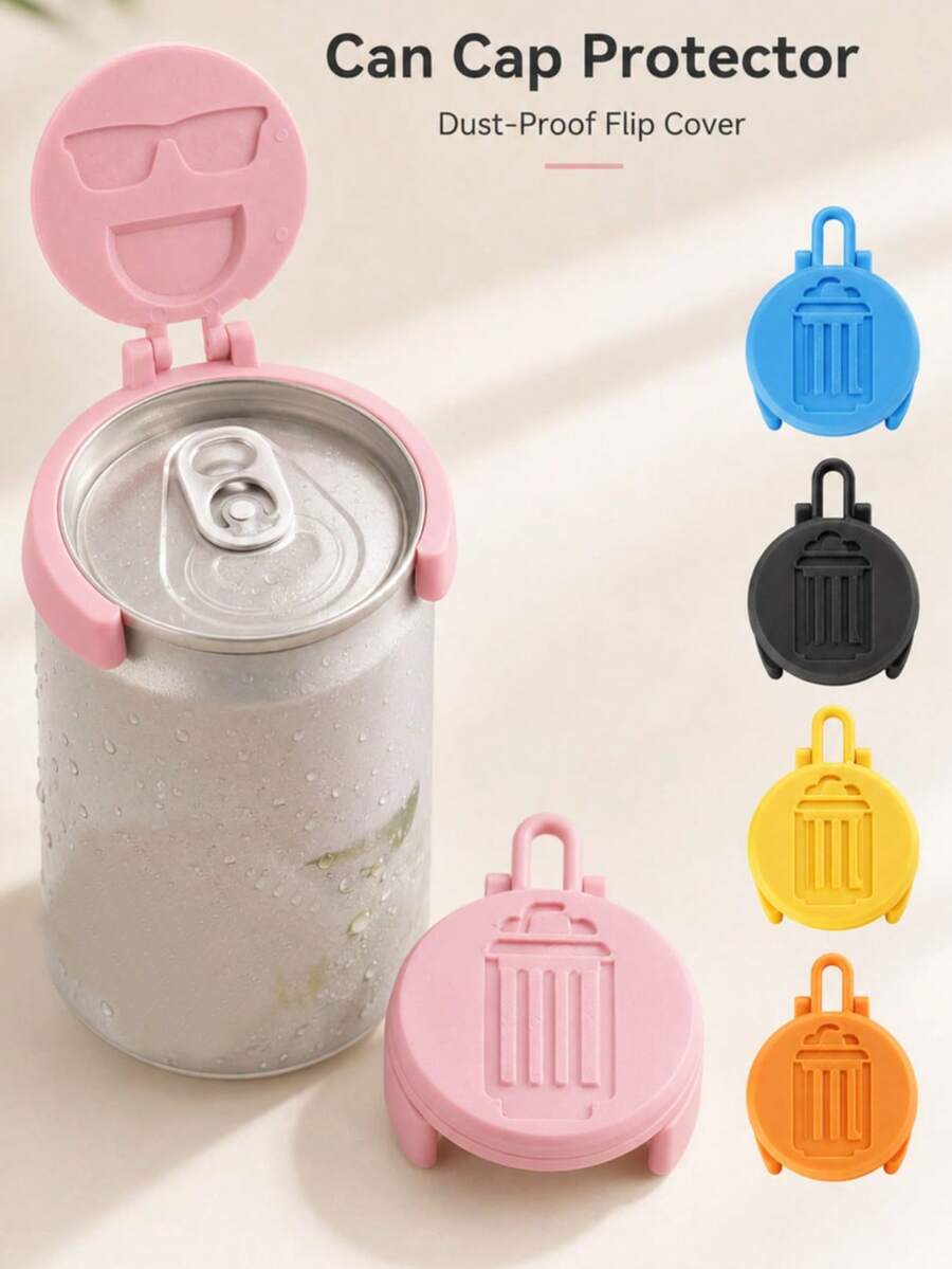 PLA Beverage Can Lid With Flip Cover, Dust And Insect Proof Cover, Suitable For Soda Water And Narrow Mouth Beer Cans, Multiple Colors Available, Picnic, Travel And Home Party Camping Accessory (Not For Food Contact) - Multicolor - View 1