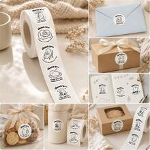 500pcs Creative Stick Figure English Thank You Roll Stickers, 1 Inch Round, 12 Different Pattern Cycle, Various Fun Life Action Designs, Minimalist Black And White Line Art, Perfect For Baking Gift Box Sealing, Souvenir Packaging, Scrapbooking, Children's Reward Stickers, Creative Parcel Packing, Market Stall Decoration - Black and White - View 2