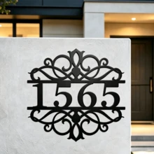 4 Sizes Available! Personalized Door Number Plate, Custom Outdoor Address Sign, Vintage Hollow Iris Metal Home Address Plaque, Custom Door Number Plate - Black - View 8