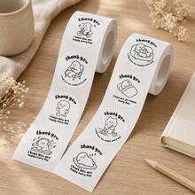 500pcs Creative Stick Figure English Thank You Roll Stickers, 1 Inch Round, 12 Different Pattern Cycle, Various Fun Life Action Designs, Minimalist Black And White Line Art, Perfect For Baking Gift Box Sealing, Souvenir Packaging, Scrapbooking, Children's Reward Stickers, Creative Parcel Packing, Market Stall Decoration - Black and White - View 5