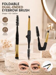 4pcs Foldable Dual-Ended Eyebrow Brushes, Portable Angled Eyebrow Brush & Comb, Compact Makeup Tool For Eyebrow Shaping, Filling, Grooming, Travel And Daily Use - Multicolor - View 4