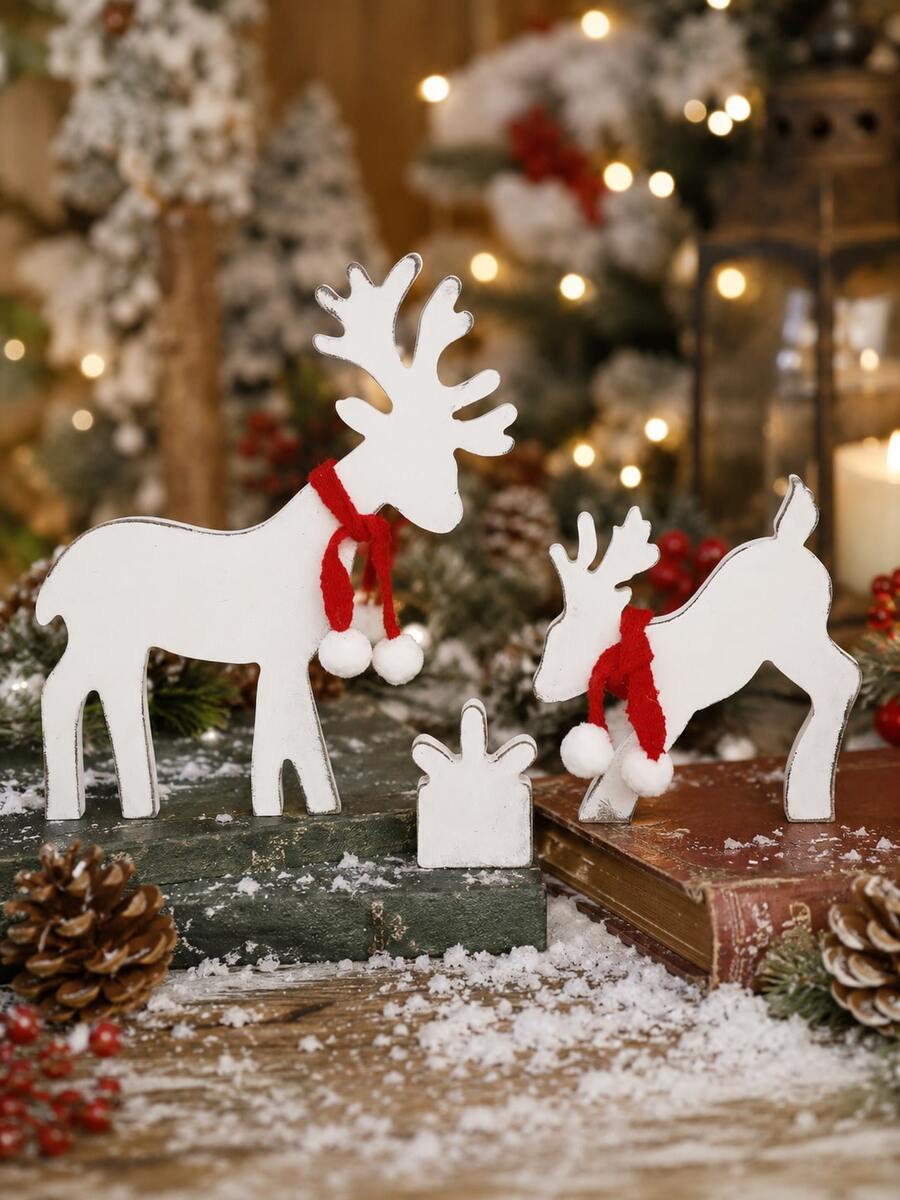 1 Set Christmas Reindeer Desktop Standing Ornament, Holiday Gift Shaped Decorative Item, Winter Theme Desktop Display, Christmas Home Decor, Suitable For Tray, Counter, Mantel, Shelf, Fireplace, Entryway, Seasonal Party Decoration Gift