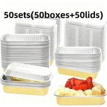 50pcs Mini Aluminum Foil Toast Baking Cups With Lids, 6.8oz, 6.5 X 2.6 X 2 Inch Disposable Rectangular Baking Cups - Gold - View 8