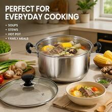 Japanese Minimalist 24cm Extra Thick Soup Pot (1pc) High-End Stainless Steel Modern Style Pot, 9.5in, Heat-Resistant Handle, Dishwasher , Multi-Functional, Daily Kitchen Use, Silver - View 7