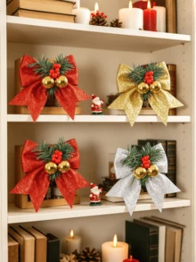 Christmas Bow Hanging Ornaments, Xmas Tree Window Wall Hanging Decor Props, Festive Holiday Atmosphere Decorations For Classroom Home Shop Window Party Background Decor - One Size Fits All - View 7