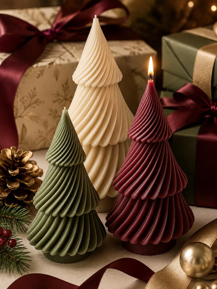 3-Layer Foldable Christmas Tree Silicone Mold, Small Textured Swirl Tree Casting Mold For Aromatherapy Candles, Epoxy Resin Christmas Decor DIY Supplies - Small Christmas Tree Mold - View 1