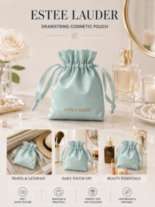 Estée Lauder Drawstring Pouch (Plain Version) 15*11cm, Smooth Satin Fabric, Compact, Exquisite, Convenient, For Storing Cosmetics And Makeup Brushes - Drawstring Fabric Bag (Plain) - View 10